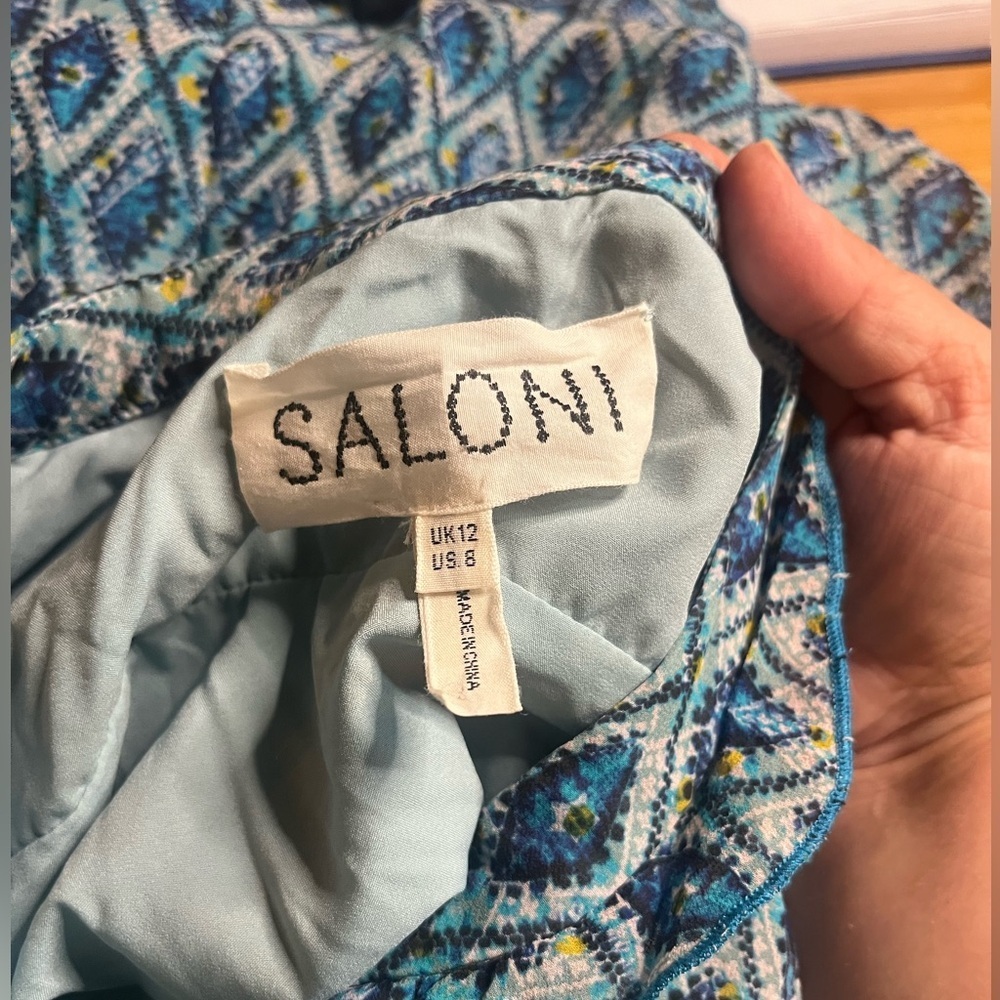 GUC SALONI- Tilly Ruffle Silk Dress in Filigree Batik Blue. Size 8 - Picture 6 of 8